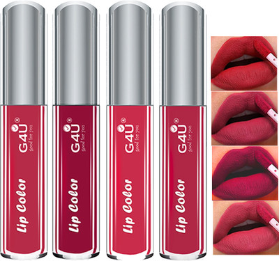 G4U Waterproof Longlast SensationaL Liquid Matte Lipsticks set of 4 A-28(Strawberry,Wine,Garnet,Ruby, 16 ml)