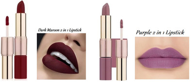 Luipui Premium New matte 2 in 1 Liquid Lipstick / Waterproof, Non-Transfer(Dark Maroon, Purple, 6 ml)