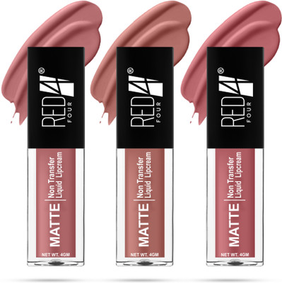 RED4 Miss Perfect Liquid Lip Cream | Non Transfer Matte Liquid Lipstick(Exotic Insense | Earth Rose | Cherry Fizz, 12 g)