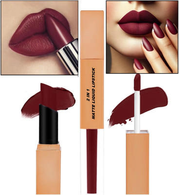 GABBU Lip Duo 2 In 1 Liquid Matte Lipstick with Lipstick For Her(Maroon, 7 ml)