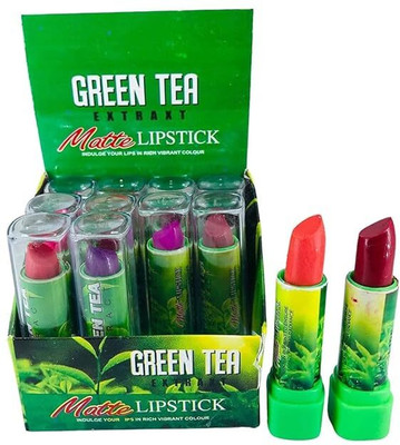 YELGO Best Lipstick Pack of 12 Green tea extract Multicolor with Moisturizing Effect(Multicolor, 6 g)