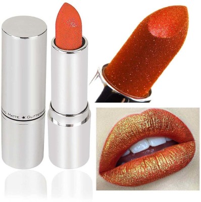 tanvi27 Glitter Lips Make Up Lipstick Waterproof Long Lasting ORANGE Lipstick(ORANGE, 3.8 g)