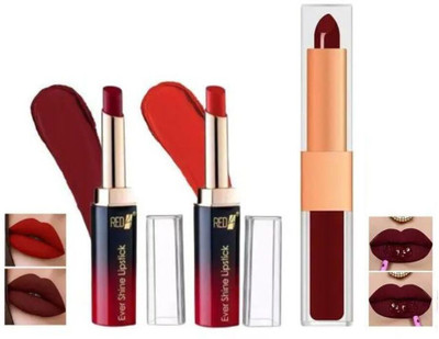 RED4 R4 2in1 maroon lipstick1+R4 evershine red maroon ipstick 1pcs(Multicolor, 10 g)