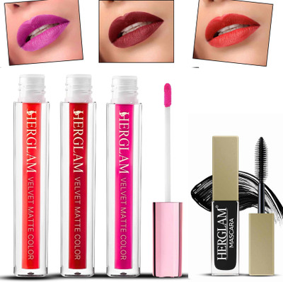 herglam Velvet Matte Lipstick Set & Mascara Combo – Long-Lasting Bold Shades(Multicolor, 1 ml)