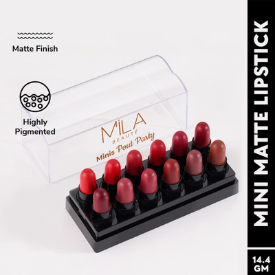 MILA BEAUTÉ Minis Pout Party Matte Lipstick | Highly Pigmented Mini Lipsticks Set of 12 Pcs(Set A, 12 g)