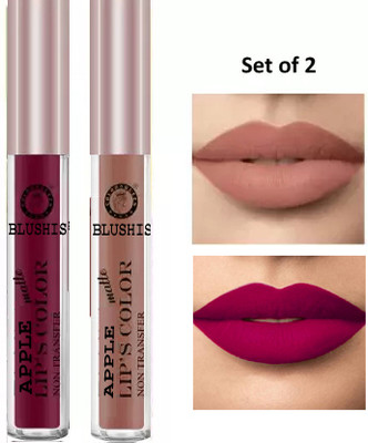 BLUSHIS Waterproof Smudge Proof Waterproof Matte Liquid Lipstick Combo 2 pc(Multicolour, 12 ml)