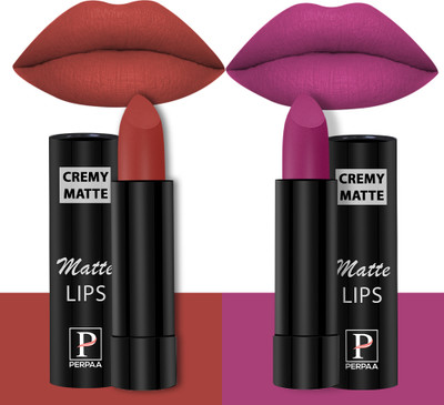 Perpaa Creamy Matte Lipstick Set of 2 Long Lasting One Swipe Application Smudge proof(Red Bloom, Rose Magenta, 7 g)