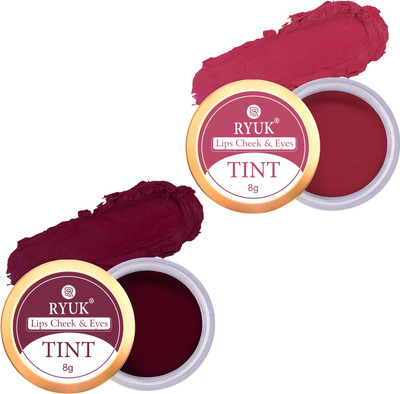 RYUK 3IN1 Creamy Matte Lipstick (Lips Cheeks and Eyes) Set of 2 (02-03)(Maroon, Peach, 16 g)