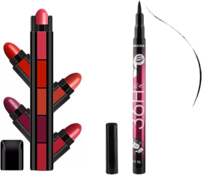 cismoline 5 in 1 Lipstick WITH 36H long lasting Waterproof Liquid Eyeliner(RED EDITION, BLACK EYELINER, 20 g)