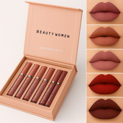 CB3 BEAUTY Velvet Book Style Waterproof Matte Liquid Lipstick Set of 6 Trendy Shade(Multicolour, 18 ml)