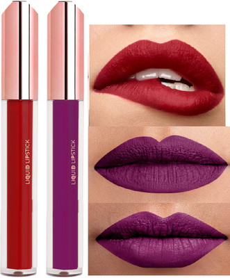 ADJD Transfer Proof Kiss proof Matte Liquid Lipstick Red & Purple(MULTI COLOUR, 6 ml)
