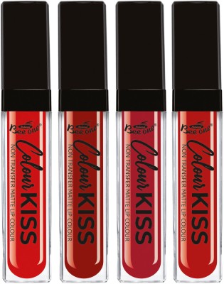 BEE ONE Colour Kiss Non Transfer Matte Liquid Lipstick Pack of 4(Reds, 16 ml)