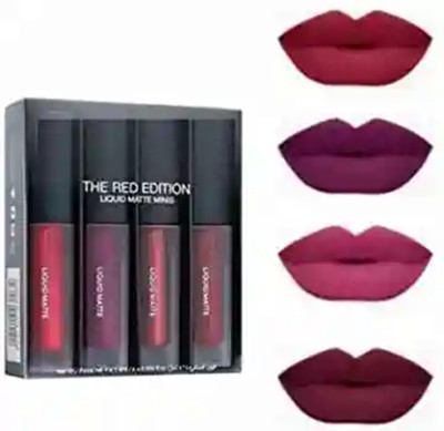 crazmatic RED LIQUID MATTE MINI LIPSTICK SET OF 4(RED, 8 ml)