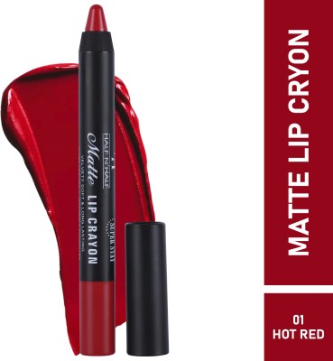 Half N Half Matte Lip Crayon Velvet Soft|Long Lasting|Non-Transfer|24h Super Stay(LS-19-01 HOT RED, 3.5 g)