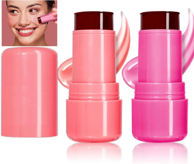 AFARAXIA Best Jelly Tint Blush Stick Lipstick,3-in-1 Cheek Blush Stick Lip Tinted(Peachy orange, PInk, 10 g)