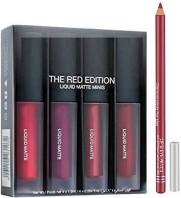LOVE HUDA Waterproof Matte Mini Red Lipsticks With Multi Purpose Eye & Lip Liner(Multicolor, 10 ml)