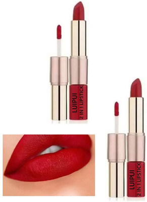 Luipui RED LIQUID LIPSTICK (PACK OF 2) 2IN1 MATTE LISPTICK(RED, 6 g)