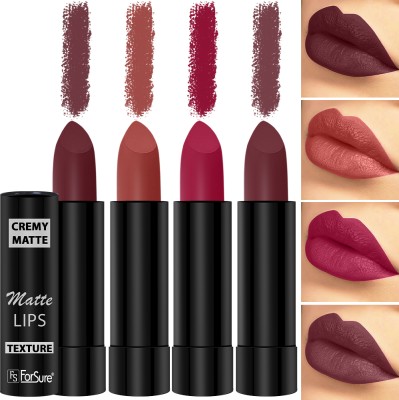 ForSure Cremy Matte Lipstick Different Shades Combo(Rust Orange,Tan Red,Ruby Magenta,Cherry Maroon, 14 g)