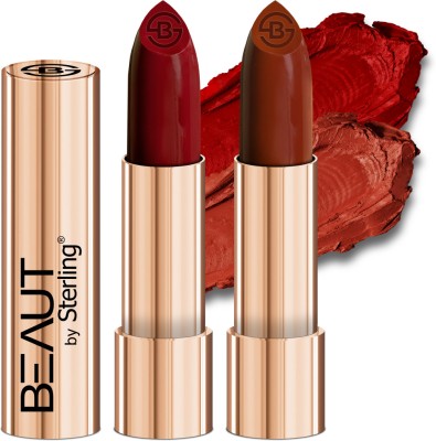 Beaut by Sterling Creamy Matte Long Stay Lipstick Pack Of 2, M02 (Fairy Red) M19 (Rusty Brown)(M02 (Fairy Red) - M19 (Rusty Brown), 4 g)