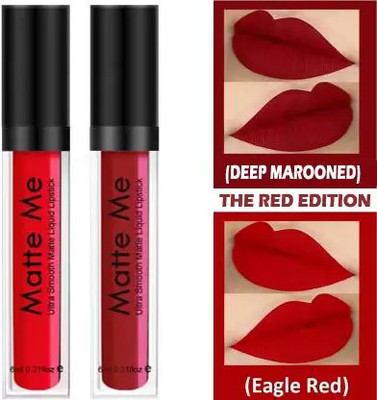 GROOVS Non Transfer Waterproof Longlast Matte Liquid Lipstick Combo Pack Of 2***(red, 8 ml)