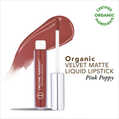 Organic Harvest Velvet Matte Liquid Lipstick - Pink | Certified Organic Makeup(Pink Poppy, 2.6 ml)