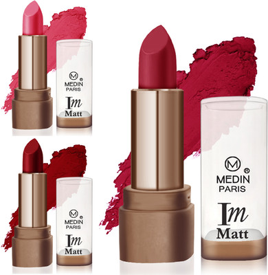 MEDIN Paris Golden Crome Matte Finish lipsticks Long Stay | Intense Color set 3(Magenta Baby Pink D Maroon, 15 g)