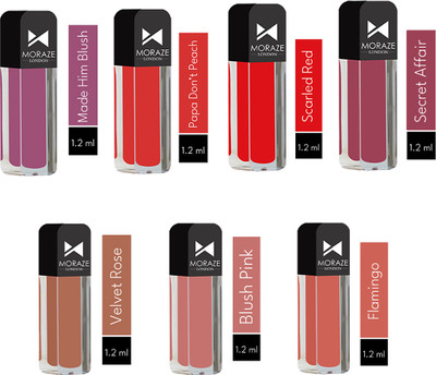 MORAZE Long Lasting & Waterproof Longlast Matte Liquid Lipstick Combo Pack Of 7(Multicolor, 8.4 ml)