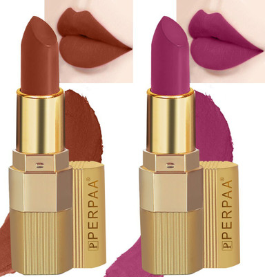 Perpaa Xpression Weightless Matte Waterproof Lipstick Enriched with Vitamin E One Stroke Application -Combo of 2 (5-8 Hrs Stay)(Matte Rust Brown ,Matte Magenta, 7 g)