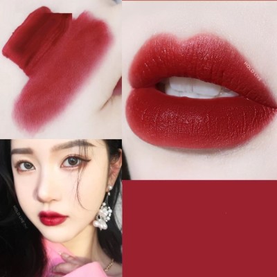 HUZURLU Ice Cube Matte Lipstick Velvet Transparent Lip Glaze Pigment(DARK RED, 4 g)