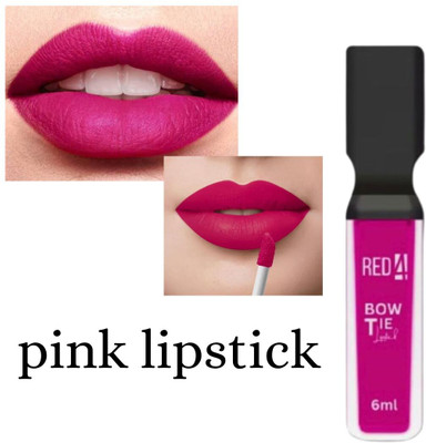 RED4 Creamy matte tie pink lipstick pack of 1(black, 10 ml)