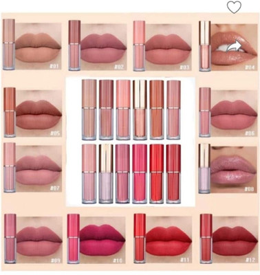 N&N Waterproof long lasting lipstick, No stick matte finish Pack Of 12(Multicolor, 30 ml)