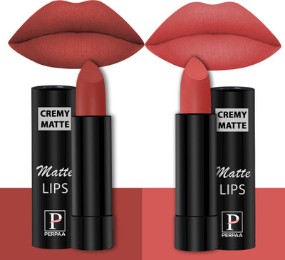 Perpaa Creamy Matte Lipstick Set of 2 Long Lasting One Swipe Application Smudge proof(Red Bloom, Velvet Orange, 7 g)