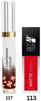 RED4 R4 lightening(117)maroon lpstk pack of 1+non transfer (113)red lpstk pack of 1(red, 5 ml)
