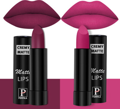 Perpaa Creamy Matte Lipstick Set of 2 Long Lasting One Swipe Application Smudge proof(Cherry Red, Pink Berry, 7 g)