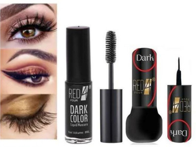 RED4 Waterprooff Dark Eyeliner, Mascara Water Proof Smudgeproof 6ml for Girl and Women(2 Items in the set)
