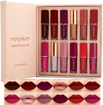 Nandiayan Dark Shades Set of 12 Liquid Matte Lipsticks | Long Lasting Water & Smudge-Proof(Multicolor, 2.5 ml)