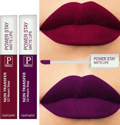 Perpaa Power stay Non Transfer & Long lasting Liquid Matte Lipstick Pack of 2(Cherry Red,Wine, 10 ml)