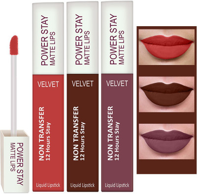 Perpaa Power Stay Liquid Matte Lipstick - Waterproof combo of 3 (Upto12 Hrs Stay)(Flirty Red, Bon Bon Brown, Timeless Mauve, 5 ml)