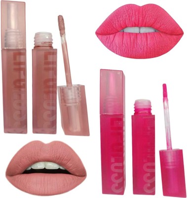 Facejewel Non Transfer Waterproof Liquid Lip Gloss With Long Stay & Matte Finish(Pink Skin Brown Pack Of 2, 8 g)