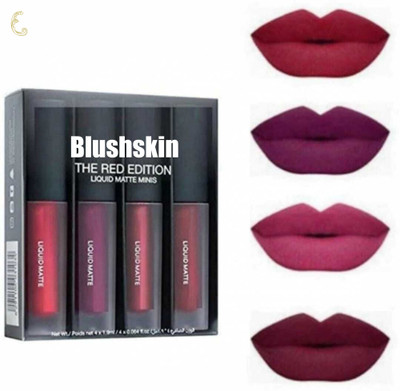 BLUSHSKIN Bold Red Waterproof 4 in 1 Lipstick – Long Lasting(Heart Breaker, Material Girl, Show Girl, Famous Red, 16 g)