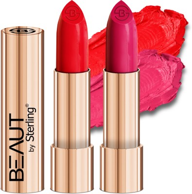 Beaut by Sterling Creamy Matte Long Stay Lipstick Pack Of 2,(M08(Red Rose) - M13(Love For Pink), 4 g)