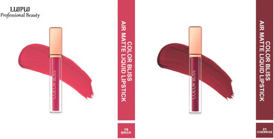 Luipui Color Bliss Air Matte Liquid Lipstick / Long-lasting Bold Lip Color (Sets 2)(Cherries, Brick, 12 ml)