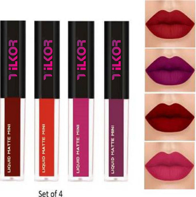 TILKOR Beauty Sensational Water Proof Long Lasting Liquid Matte Mini Lipstick Set of 4(RED EDITION, 4 ml)
