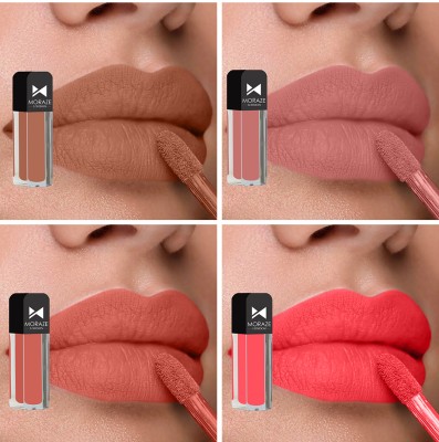 MORAZE Non Transfer Waterproof Longlast Matte Liquid Lipstick Combo Pack Of 4(Multicolor, 4.8 ml)