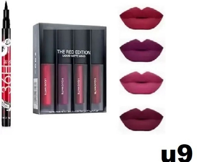 QRIOS RED EDITION 4 PCS LIPSTICK SET WITH 36 H EYELINER (2 ITEM ) (RED, 10 g).U9(Multicolor, 35 ml)