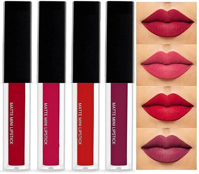 wryak Lipstick Combo Pack of 4Pcs Mini Liquid Lipsticks with 5in1 Fab Lip Color(Red, 30 ml)
