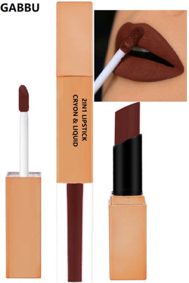 GABBU best 2 in 1 Matte liquid Lipstick and Matte crayon lipstick(BROWN, 8 g)