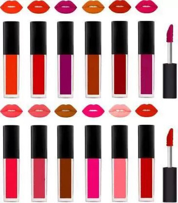 FLENGO Waterproof Longlasting Matte finish Liquid Lipstick Combo Pack Of 12 pc(Multicolor, 48 ml)
