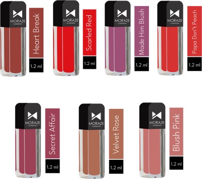 MORAZE SuperStay WaterProof Sensational Liquid Matte Red Lipstick Set of 7(Multicolor, 8.4 ml)