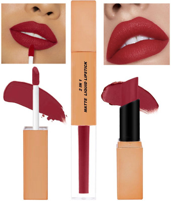 GABBU 2-in-1 Duo Liquid Lipstick with Matte Finish and Moisturizing Gloss(ROSE RED, 7 ml)